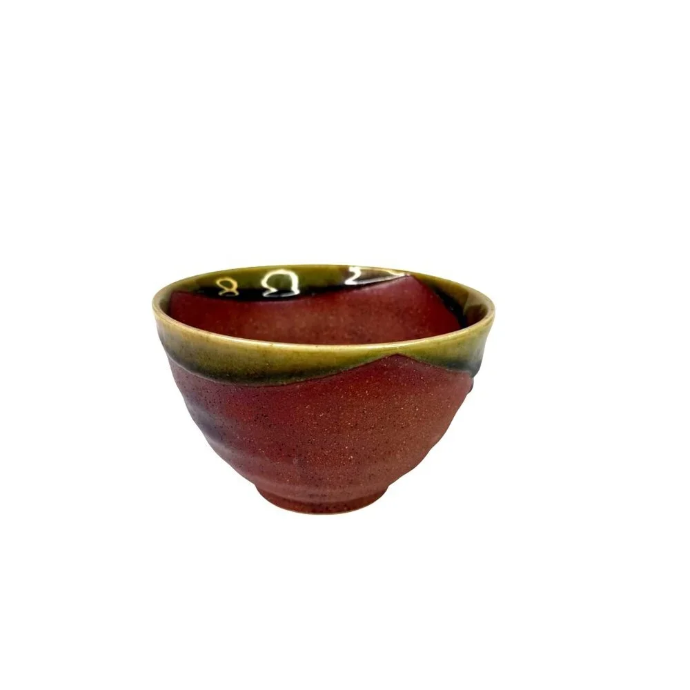 5‎ Hand Thrown Pottery Bowls Terracotta With Green Drip Glaze Edge Studio Art